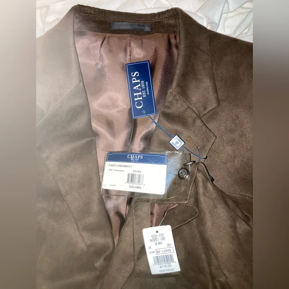 Chaps NEW Ralph Lauren Men’s blazer jacket faux suede rich brown size 50 L XXL